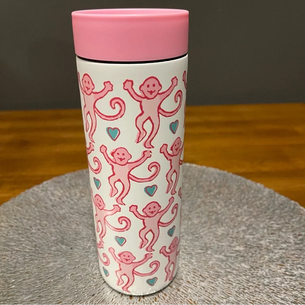Starbucks Roller Rabbit Pink and White Tumbler with Monkeys - Picture 3 of 5